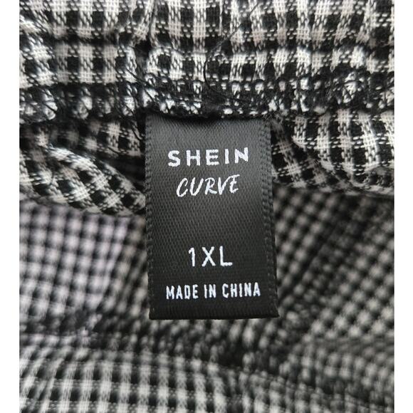 Shein Curve Black & White Gingham Belted Paperbag Waist Pants Women's 1XL - Picture 4 of 6